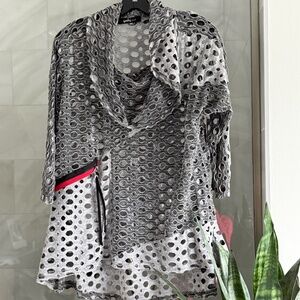 Yushi Geometric Asymmetrical Cowl Neck Zipper Art to Wear Tunic Top, New Medium